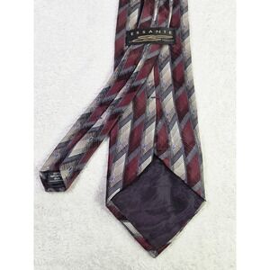 Essante 100% Silk Tie Burgundy Gray Geometric Plaid Classic 3" Mens Necktie
